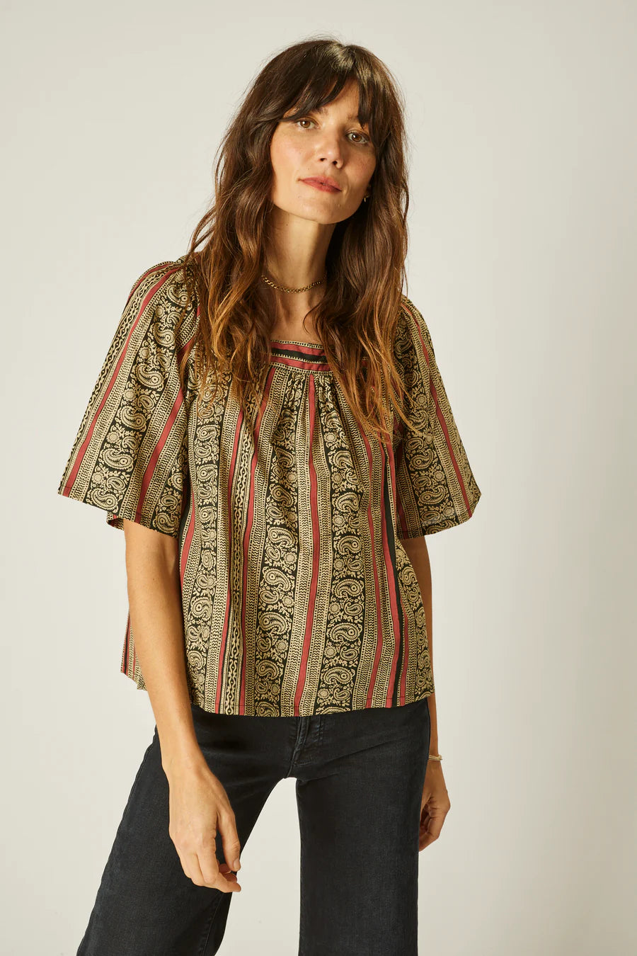 Nikki Top in Paisley Stripe Black