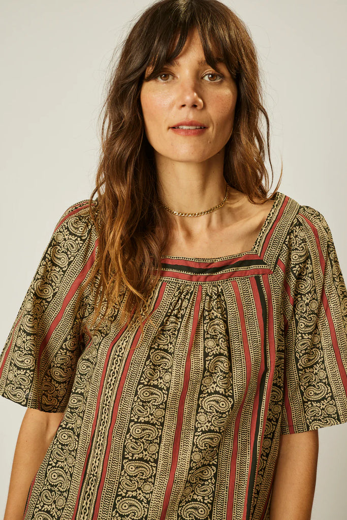 Nikki Top in Paisley Stripe Black