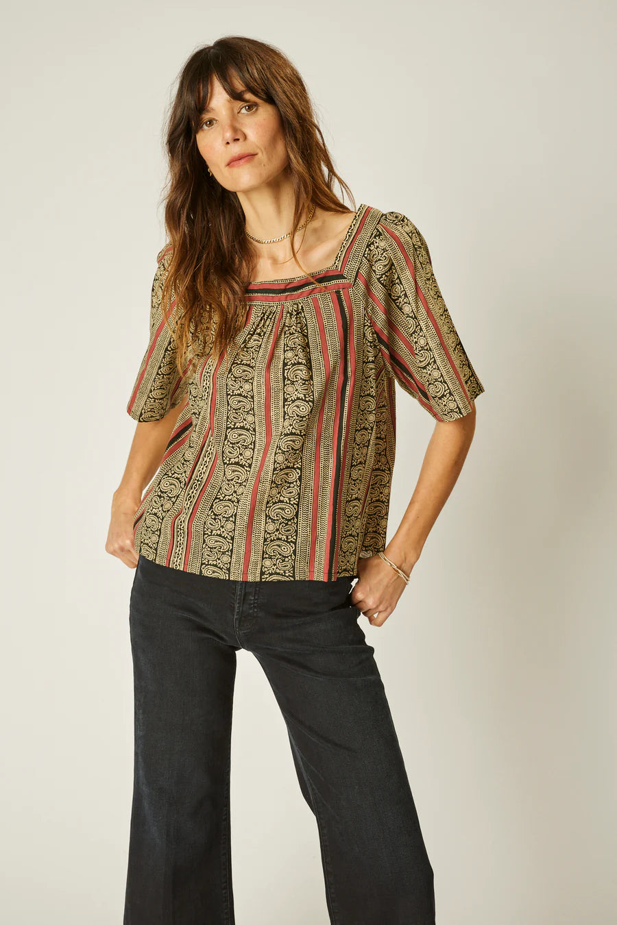 Nikki Top in Paisley Stripe Black