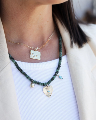 OAK Raw Emerald with Charms Necklace