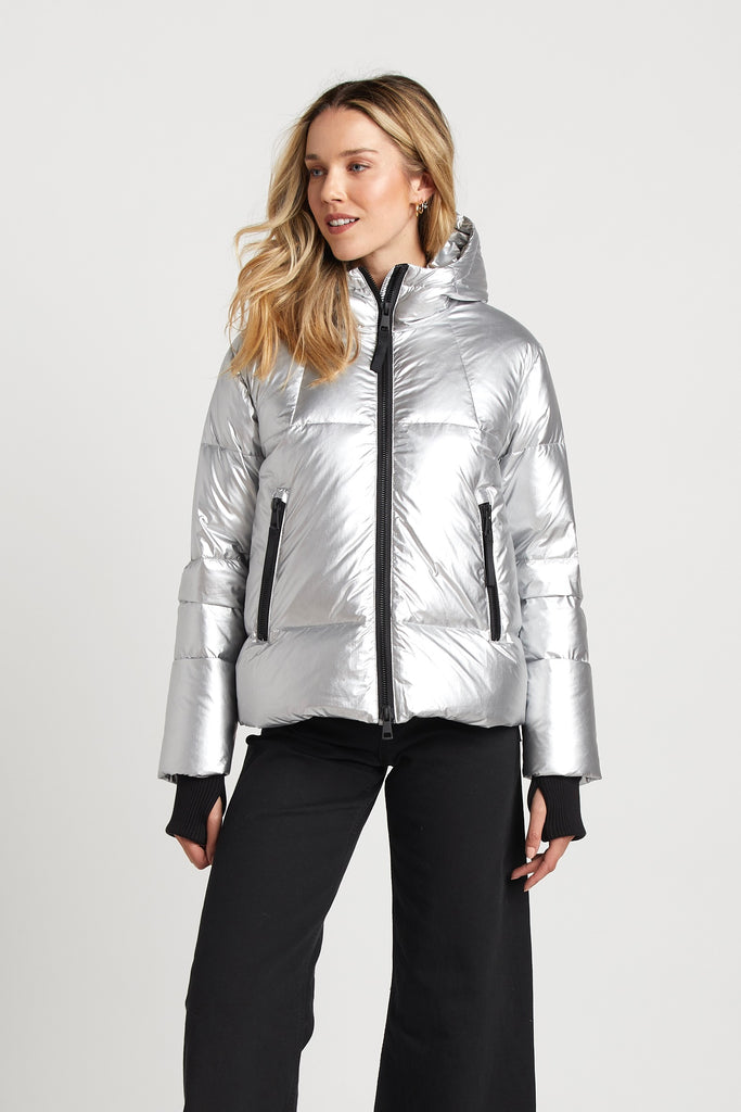 Pacific Down Hooded Jacket in Silver