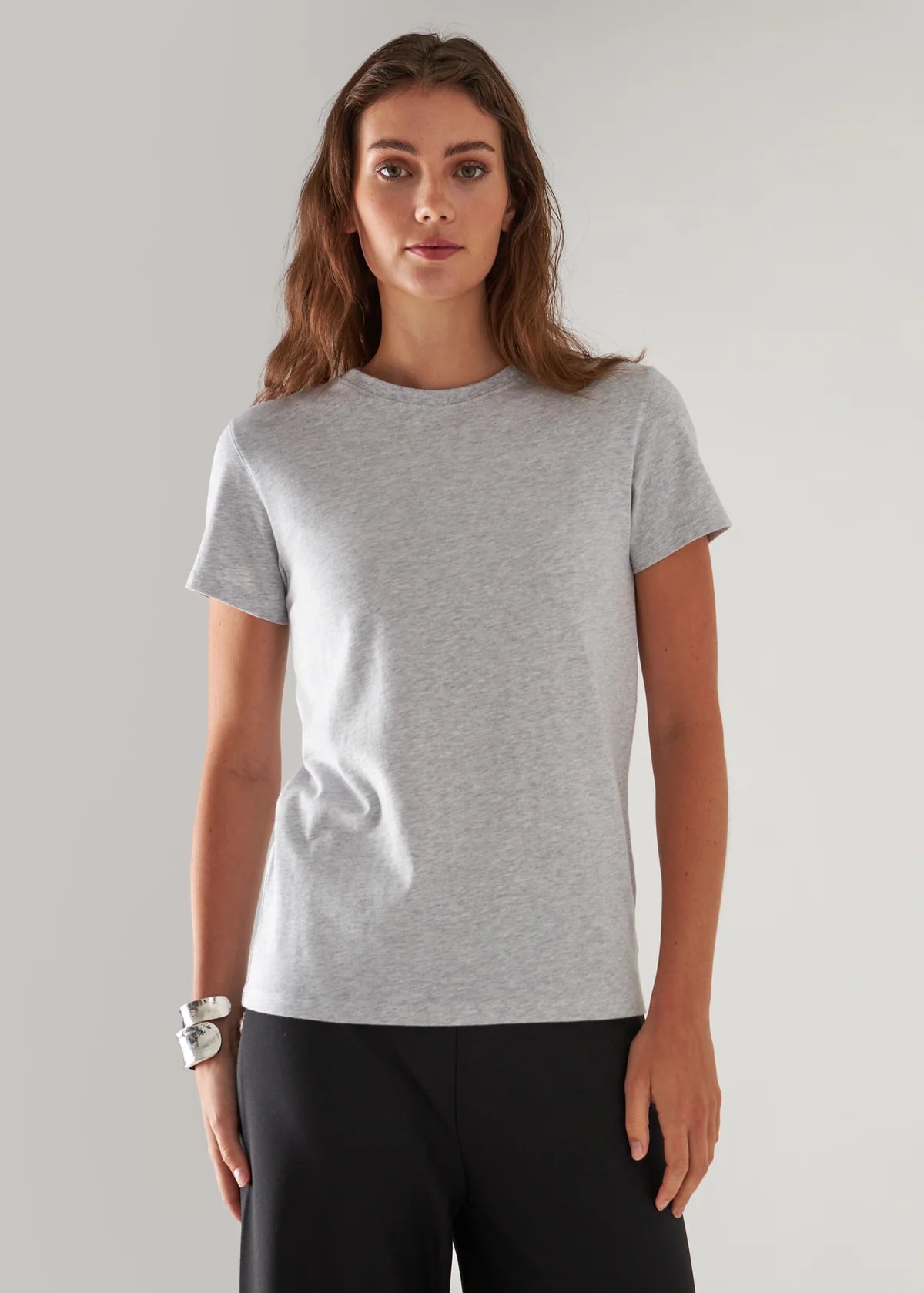 Pima Cotton Stretch Slim T-Shirt in Ghost