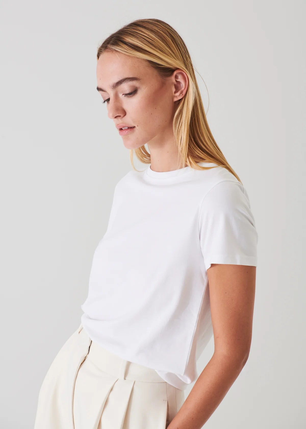 Pima Cotton Stretch Slim T-Shirt in White