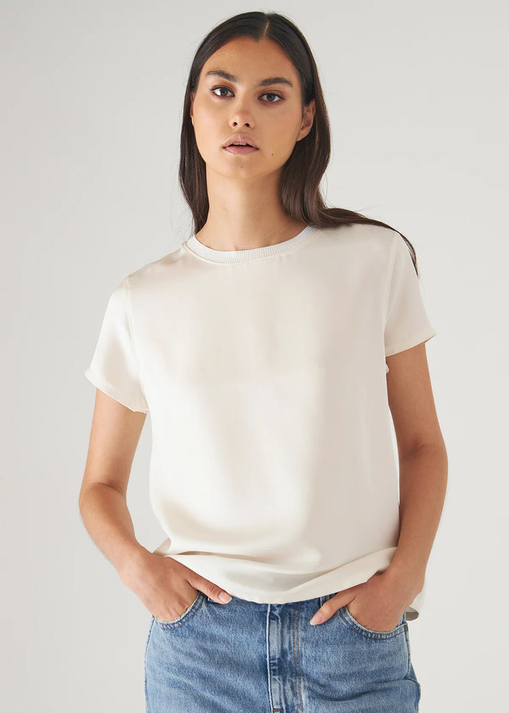 Silk Short Sleeve Crewneck in Ecru