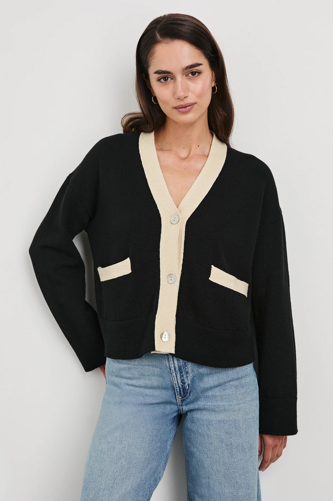 Geneva Cardigan in Black Ivory