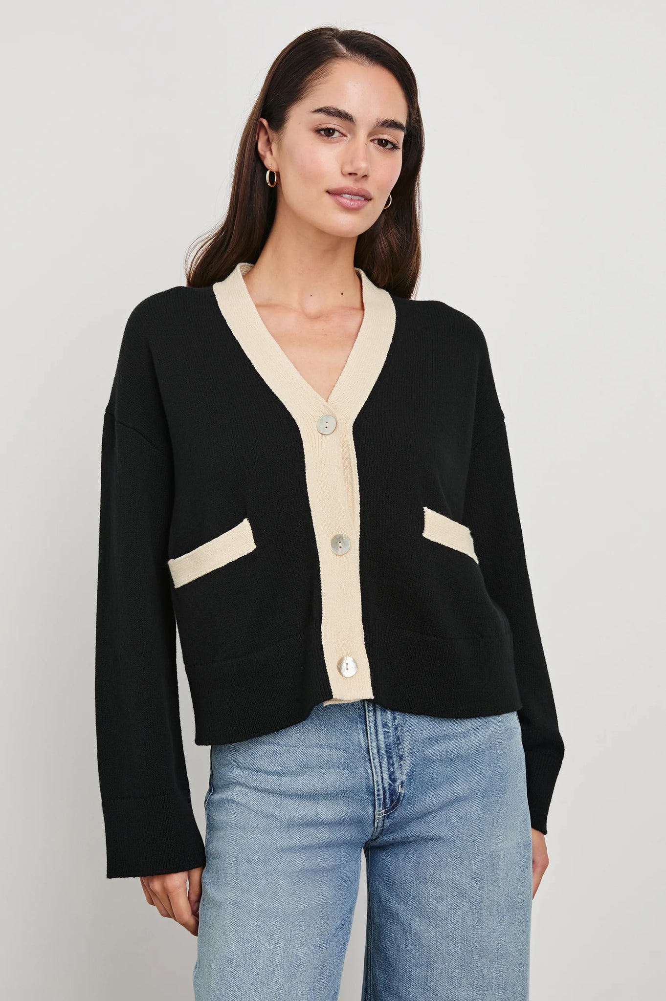 Geneva Cardigan in Black Ivory