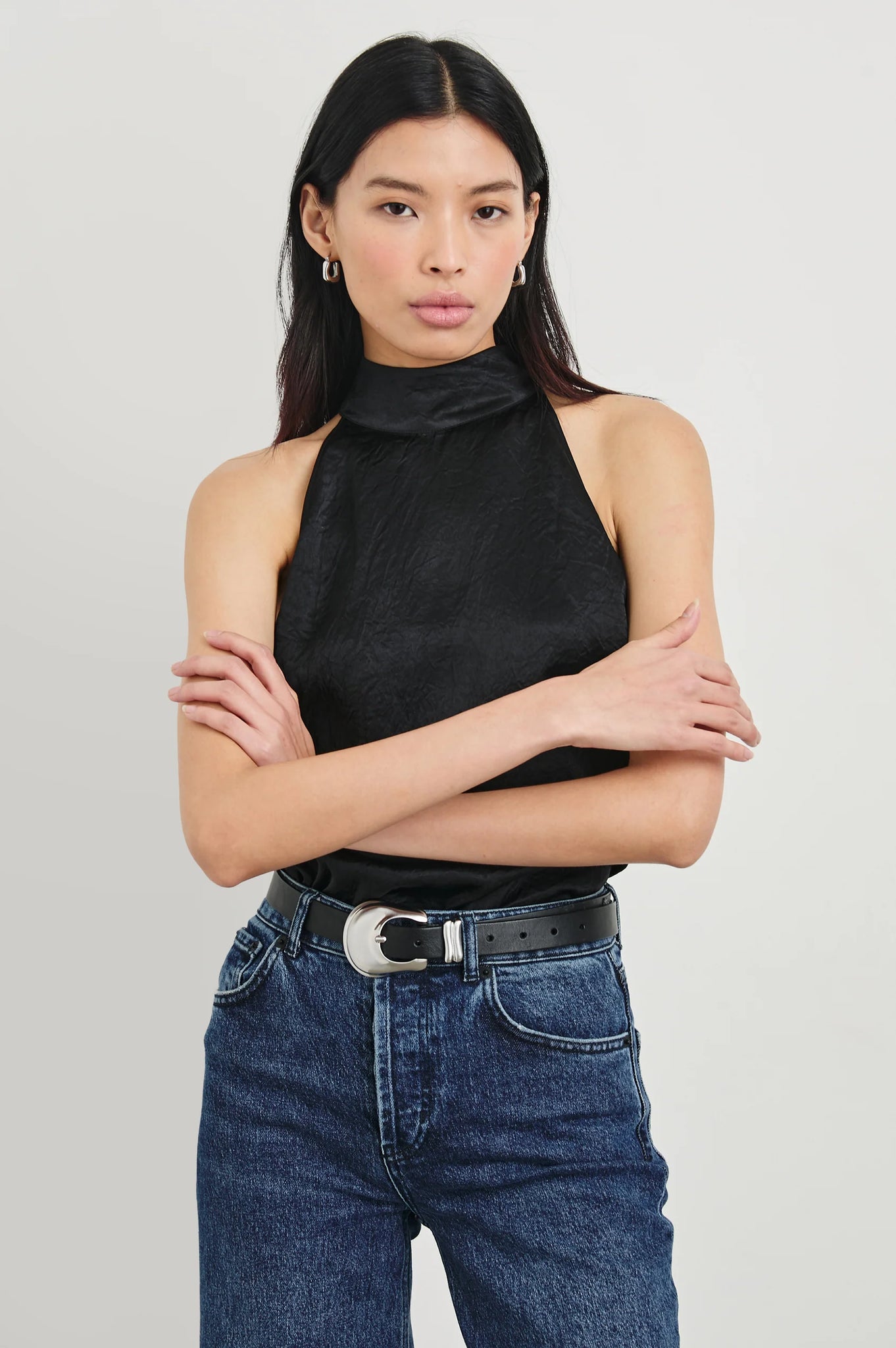 Leah Top in Black Crinkle