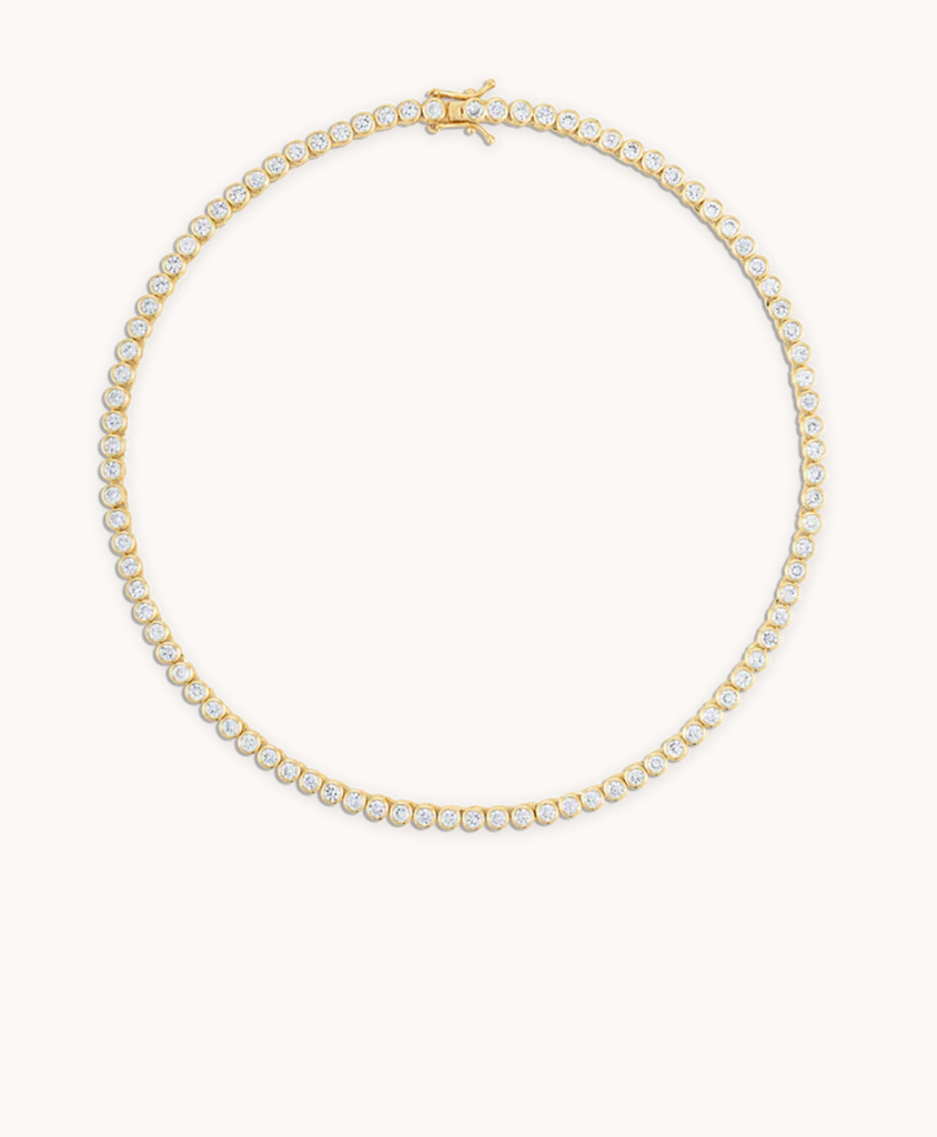 Crystal Bezel Tennis Necklace in Gold - 15"