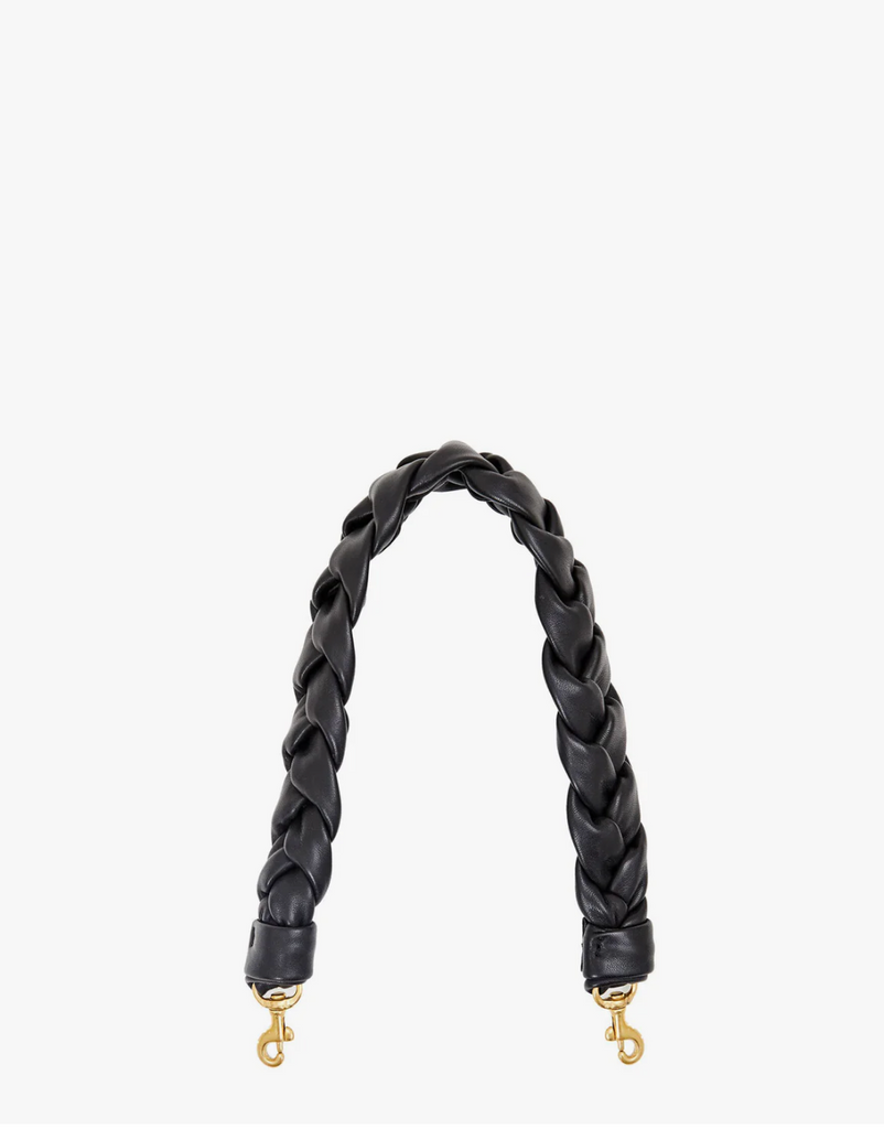 Braided Shoulder Strap in Black Leather