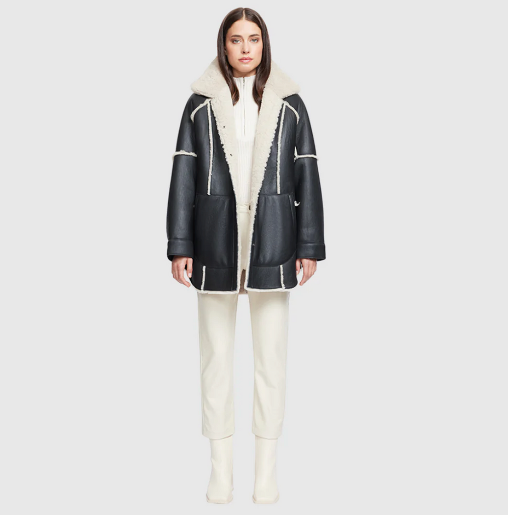 Fractal Reversible Shearling Jacket in Black/Beige Nappa