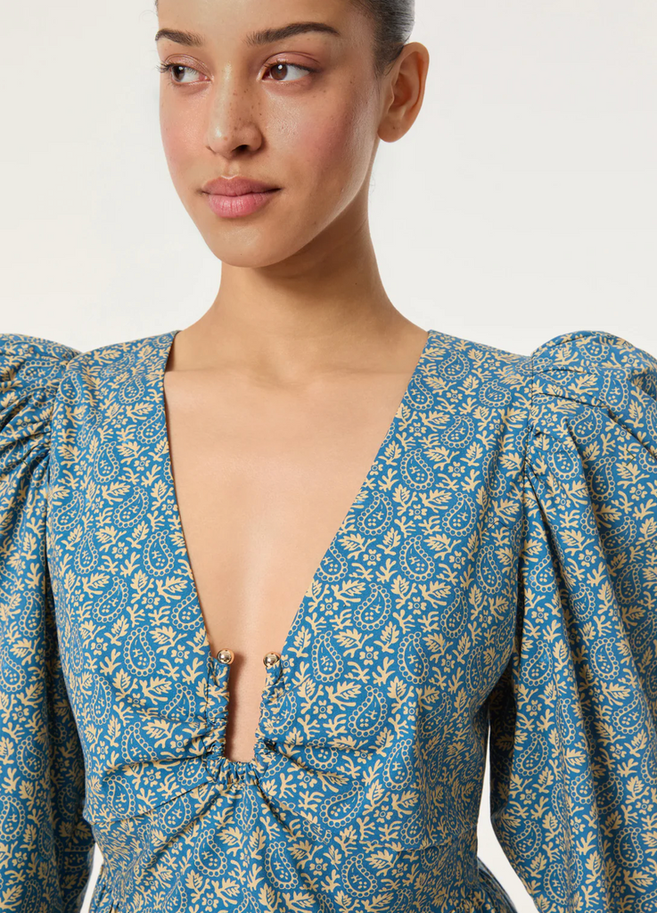 Alma Top in Blue Paisley Garden