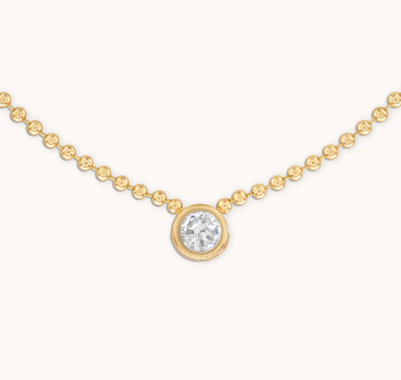 3MM Crystal Gold Ball Chain Necklace - 15"