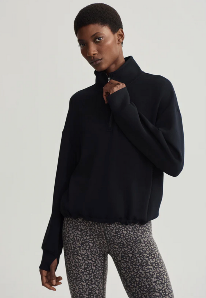 Sian Cropped Half-Zip Sweatshirt in Black