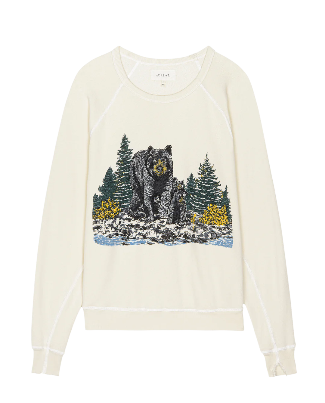 The College Sweatshirt. Washed White with Black Bear Graphic