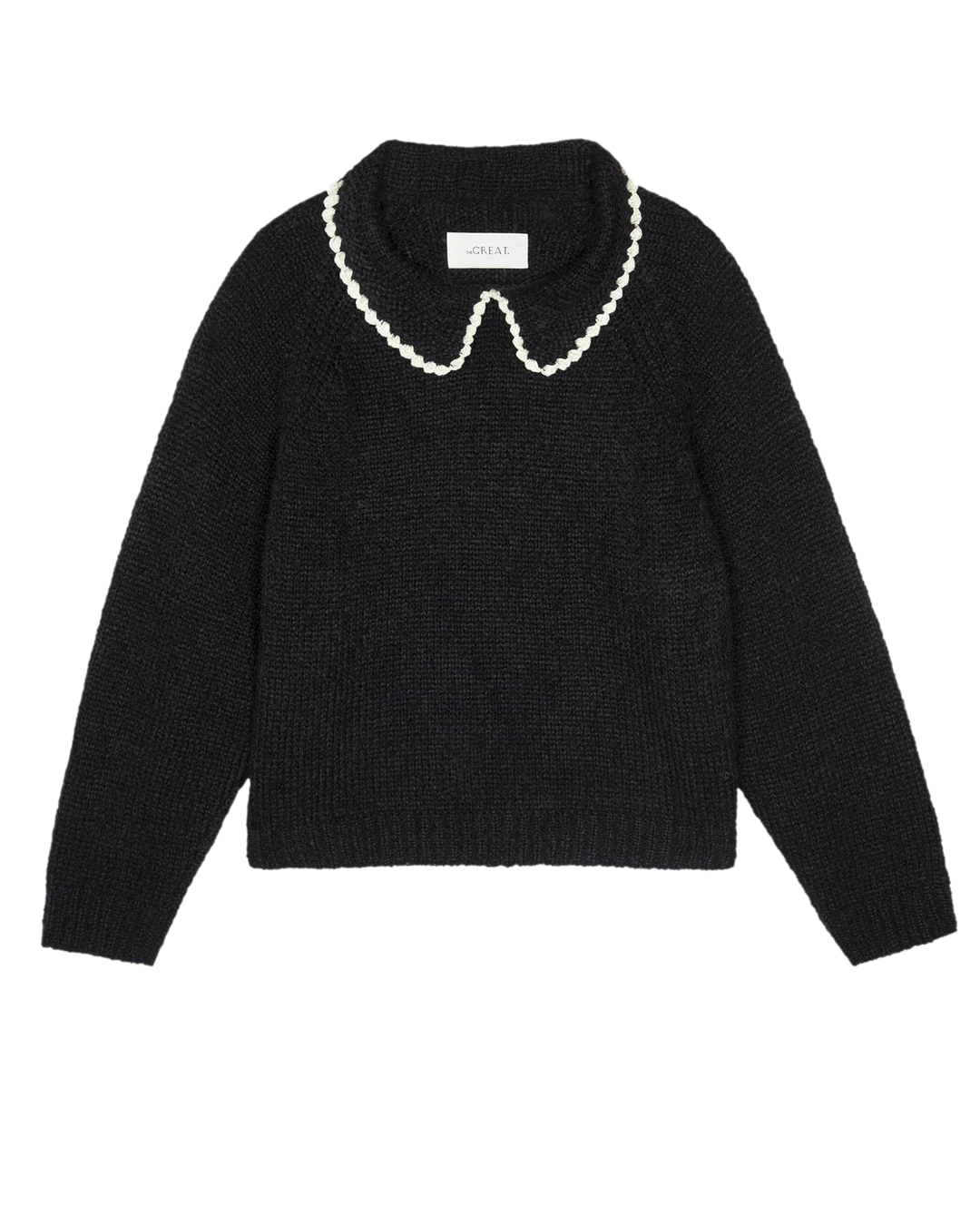 The Crochet Collar Pullover. Black with Soft White