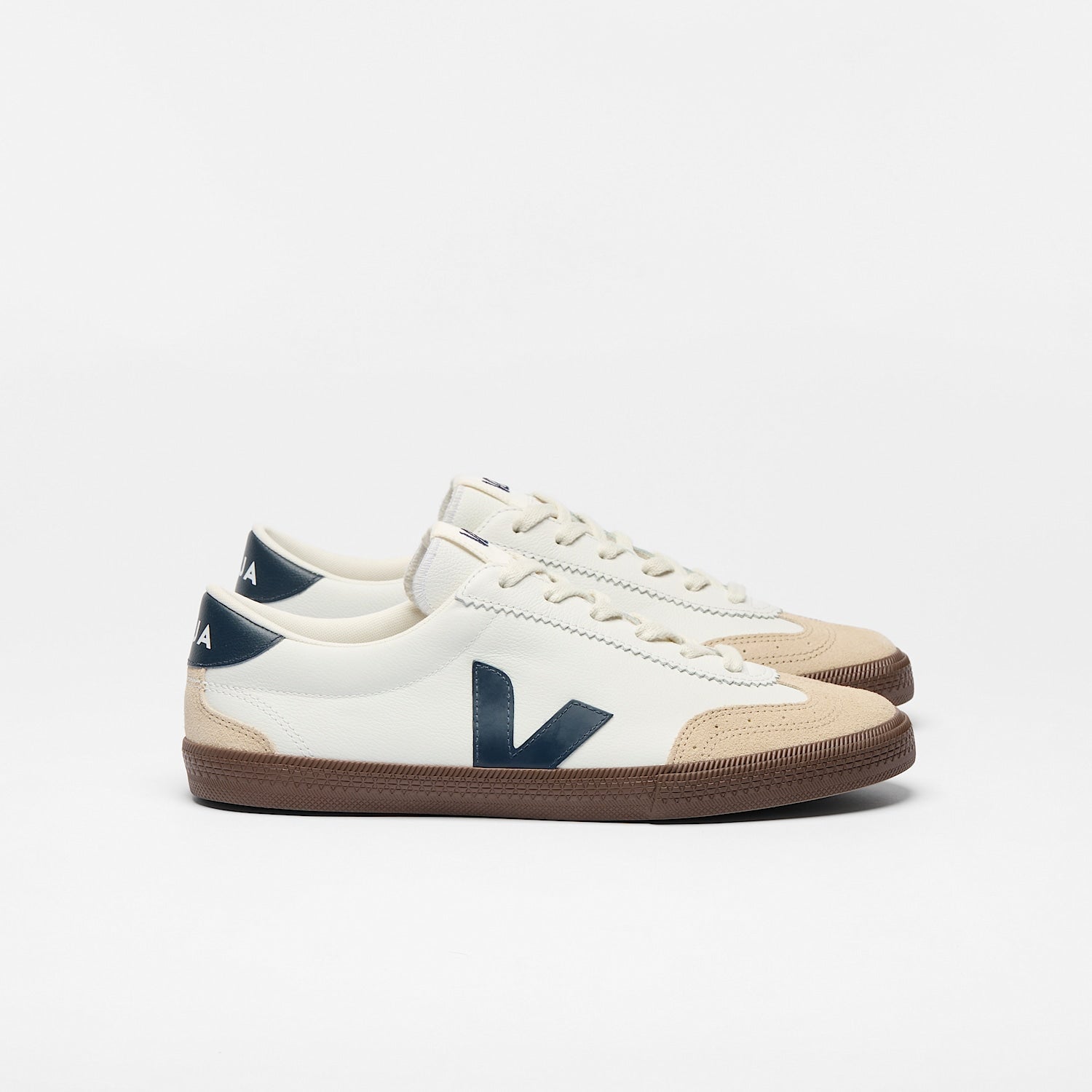 Volley Leather in White Nautico Bark