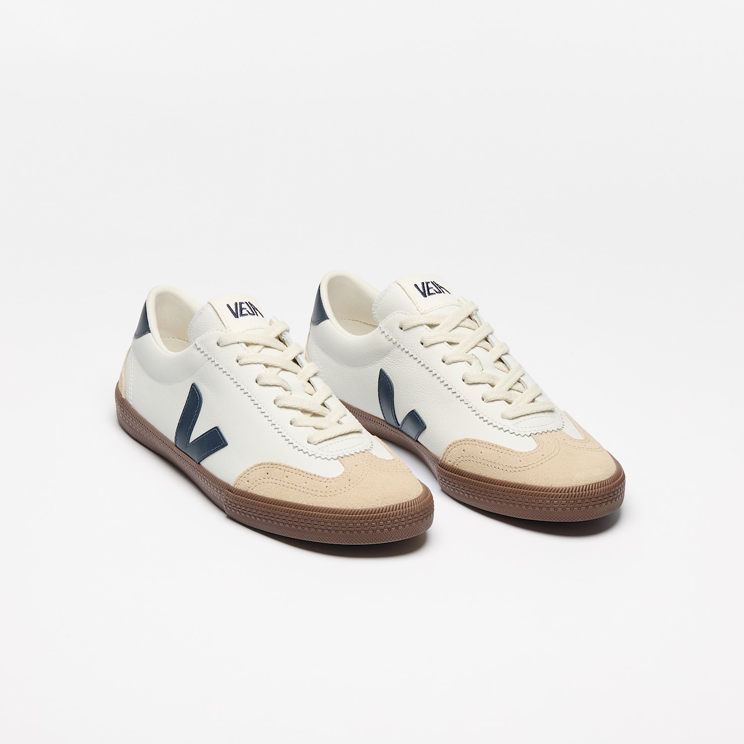 Volley Leather in White Nautico Bark