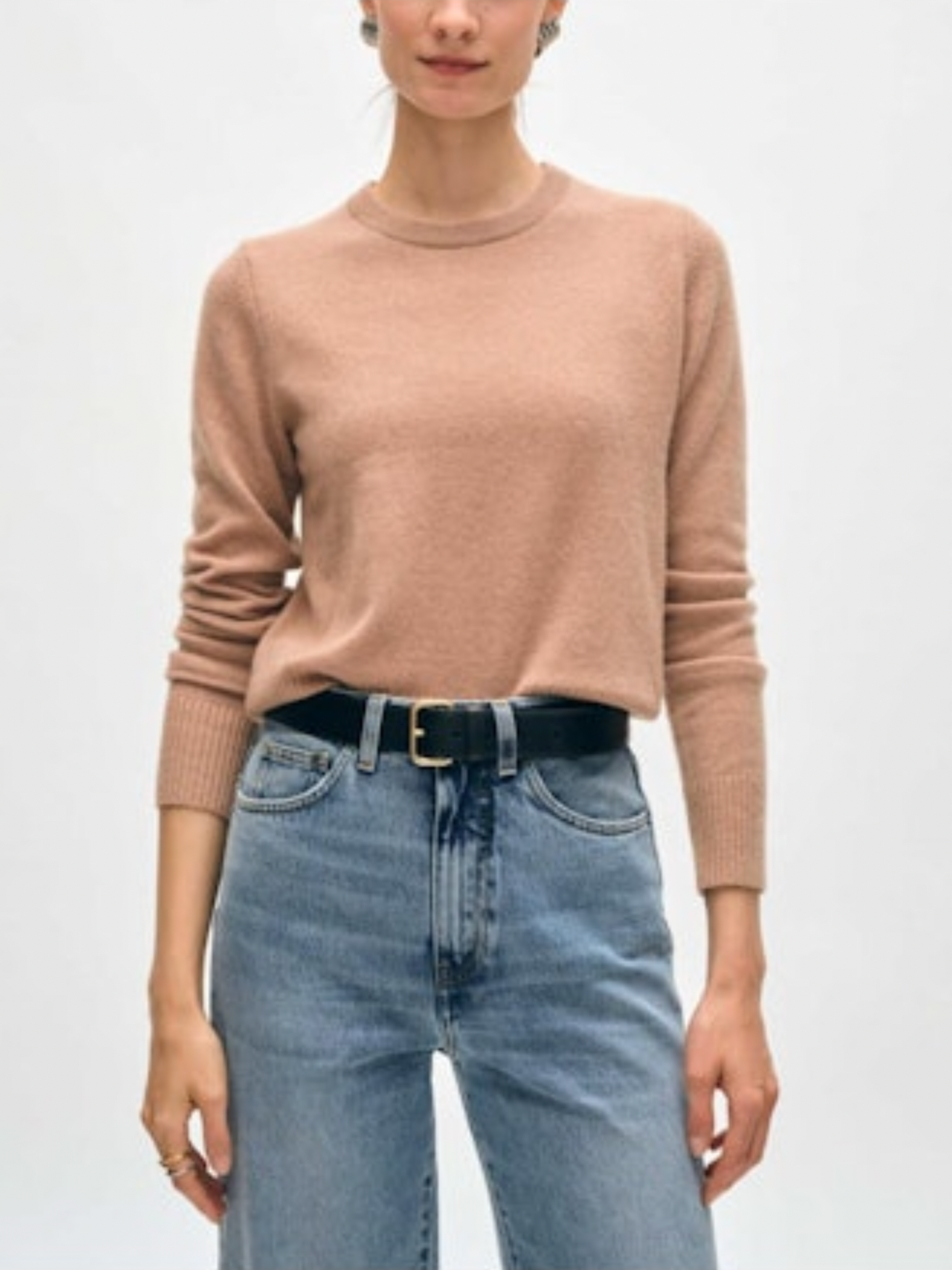 Cashmere Shrunken Crewneck in True Camel