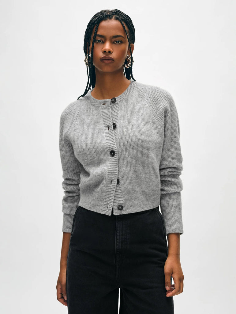 Cashmere Waffle Cardigan in Graphite Heather