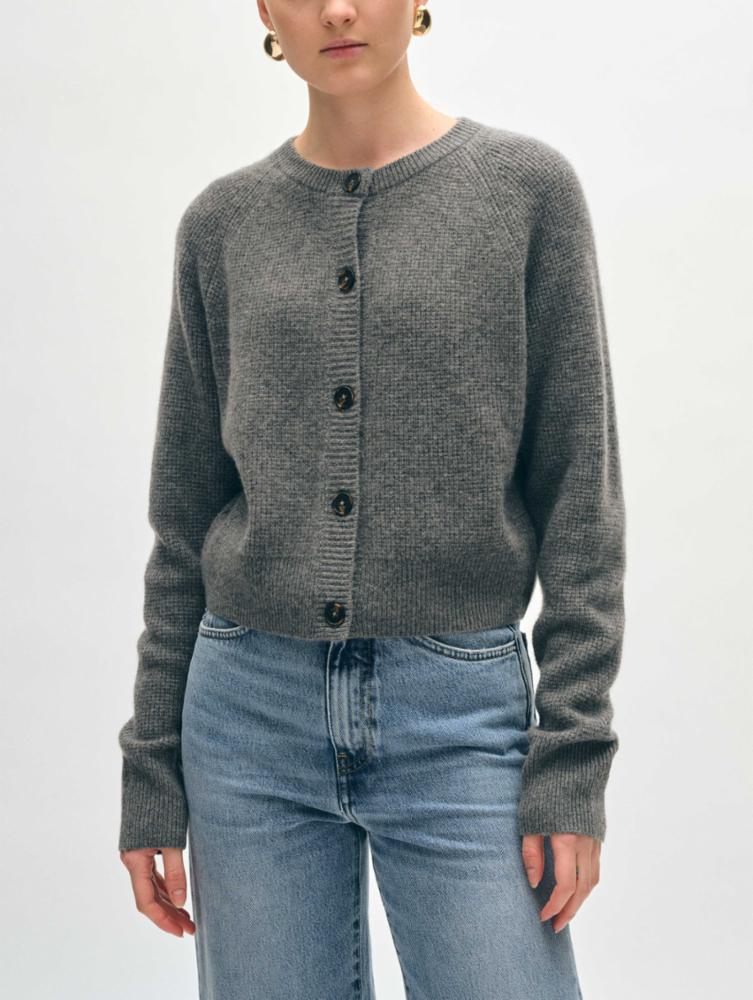 Cashmere Waffle Cardigan in Graphite Heather