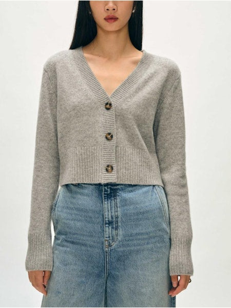 Cashmere Cropped Cardigan in Grey Heather