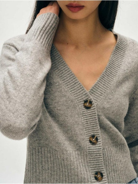 Cashmere Cropped Cardigan in Grey Heather