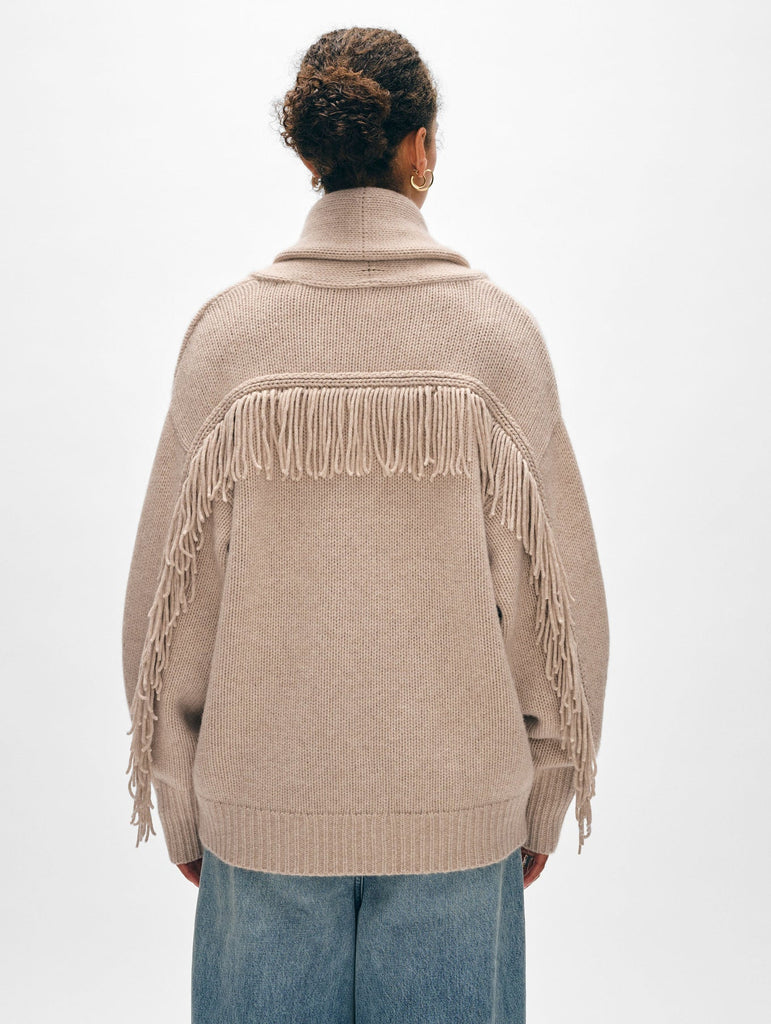 Cashmere Blend Luxe Fringe Coatigan in Sand Heather