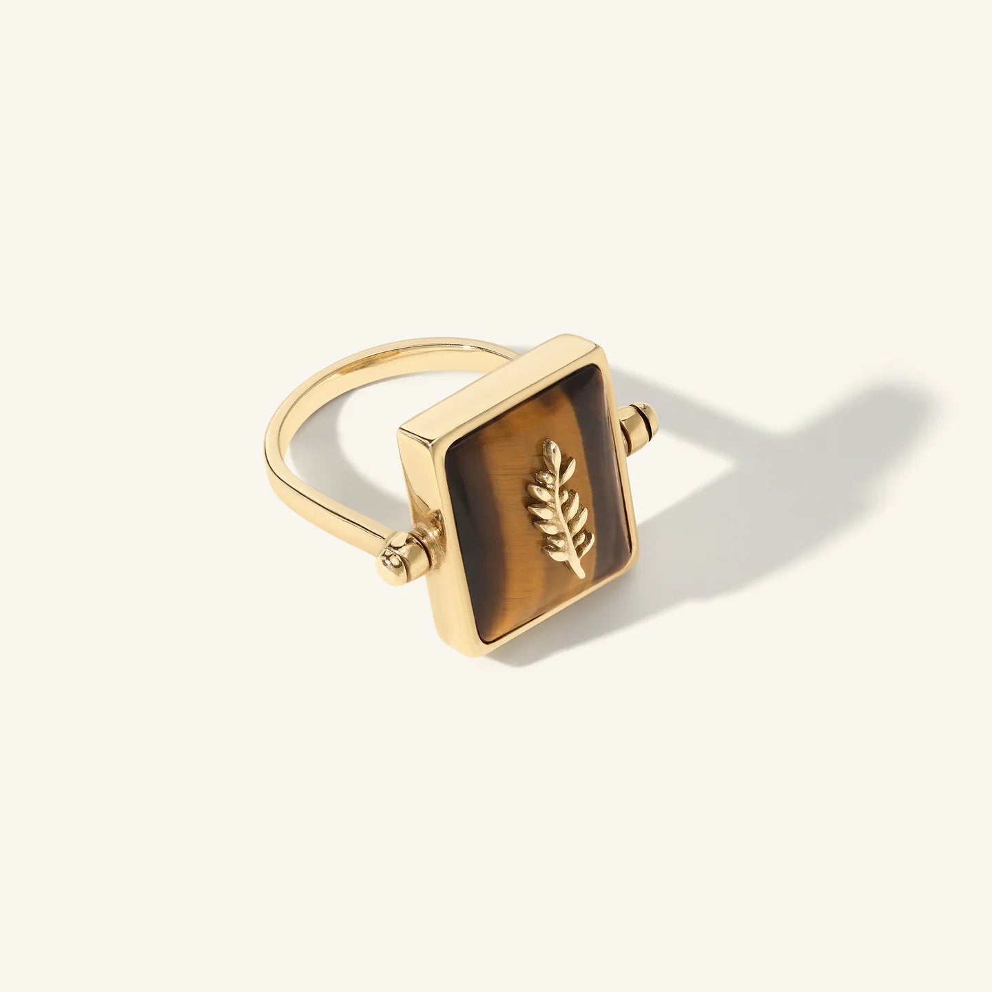 Spinning Tiger's Eye Olive Branch Ring