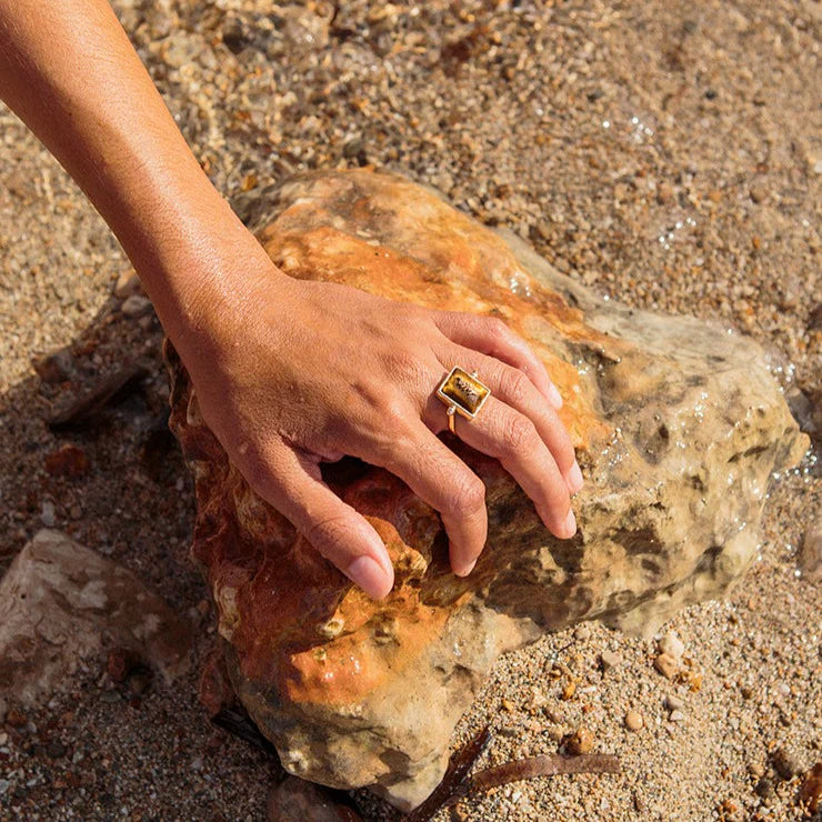 Spinning Tiger's Eye Olive Branch Ring