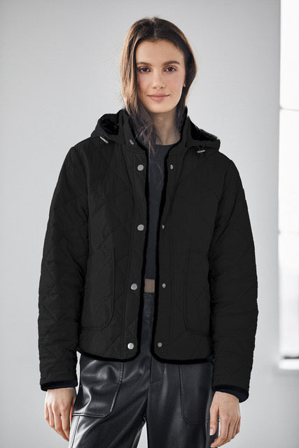 Shelby Short Quilted Hooded Jacket in Black