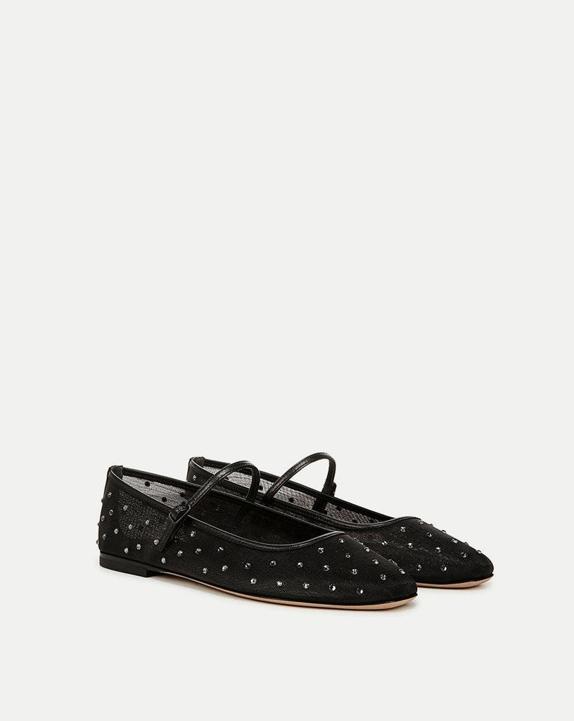 Ellie Crystal Mesh Flat in Black