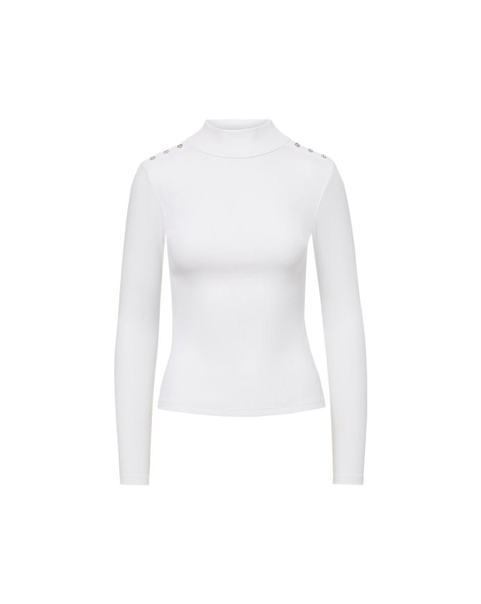 Nate Mockneck Top with Buttons in White