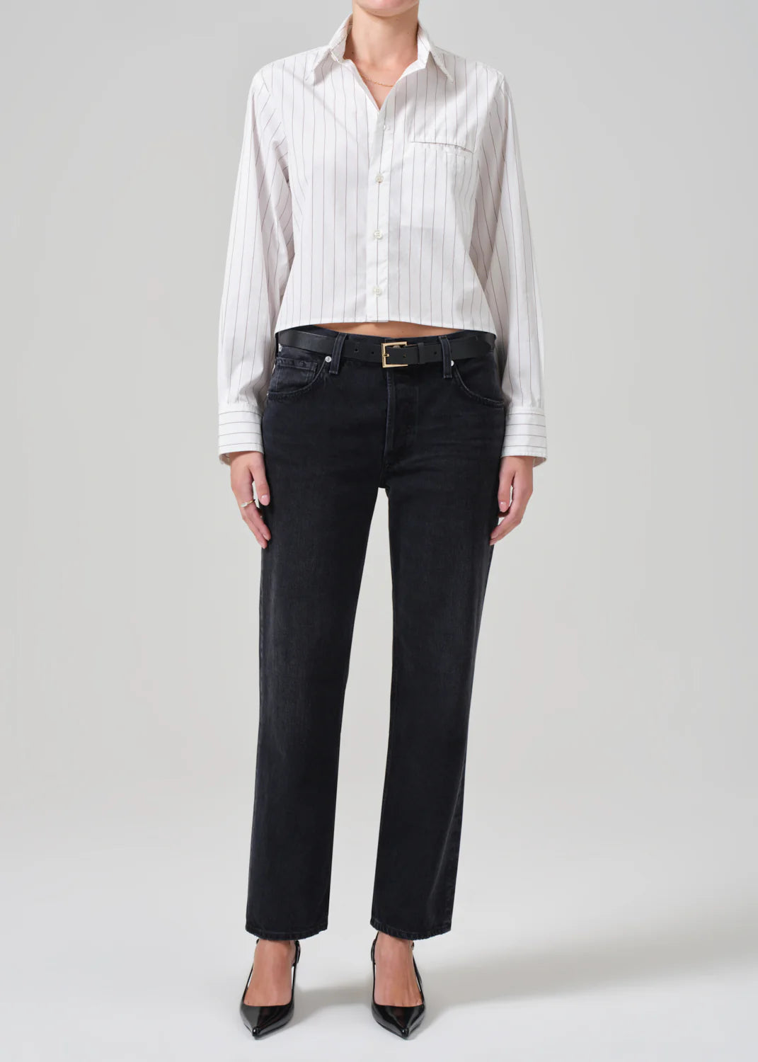 Fino Cropped Shirt in Clove Stripe