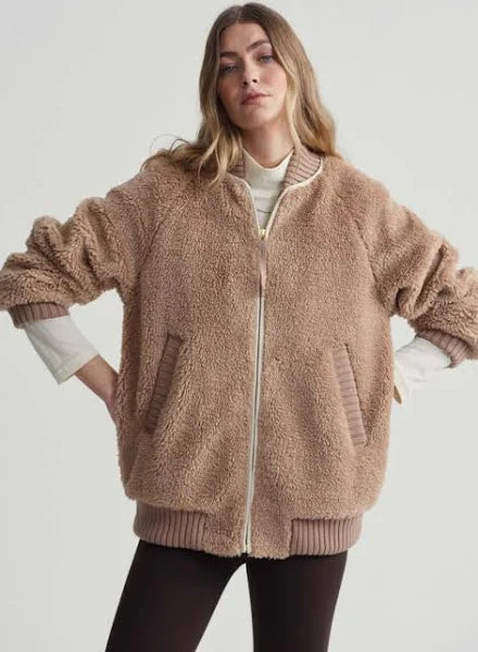 Ella Long Line Sherpa Bomber in Chanterelle