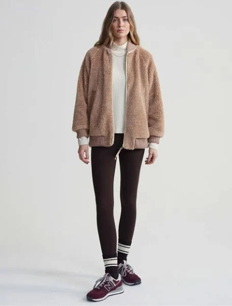 Ella Long Line Sherpa Bomber in Chanterelle